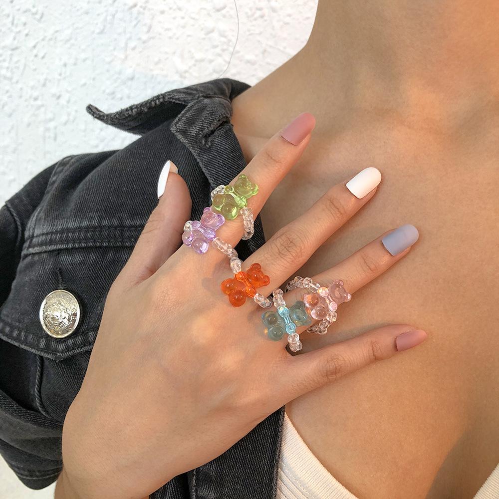R613 Jewelry Simple Cartoon Cute Bear Ring Funny Rice Beads Fashion Joint Ring
