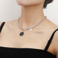 Jewelry ins metal aluminum chain trendy cool black mother-of-pearl pendant necklace female sweater chain high-end sense