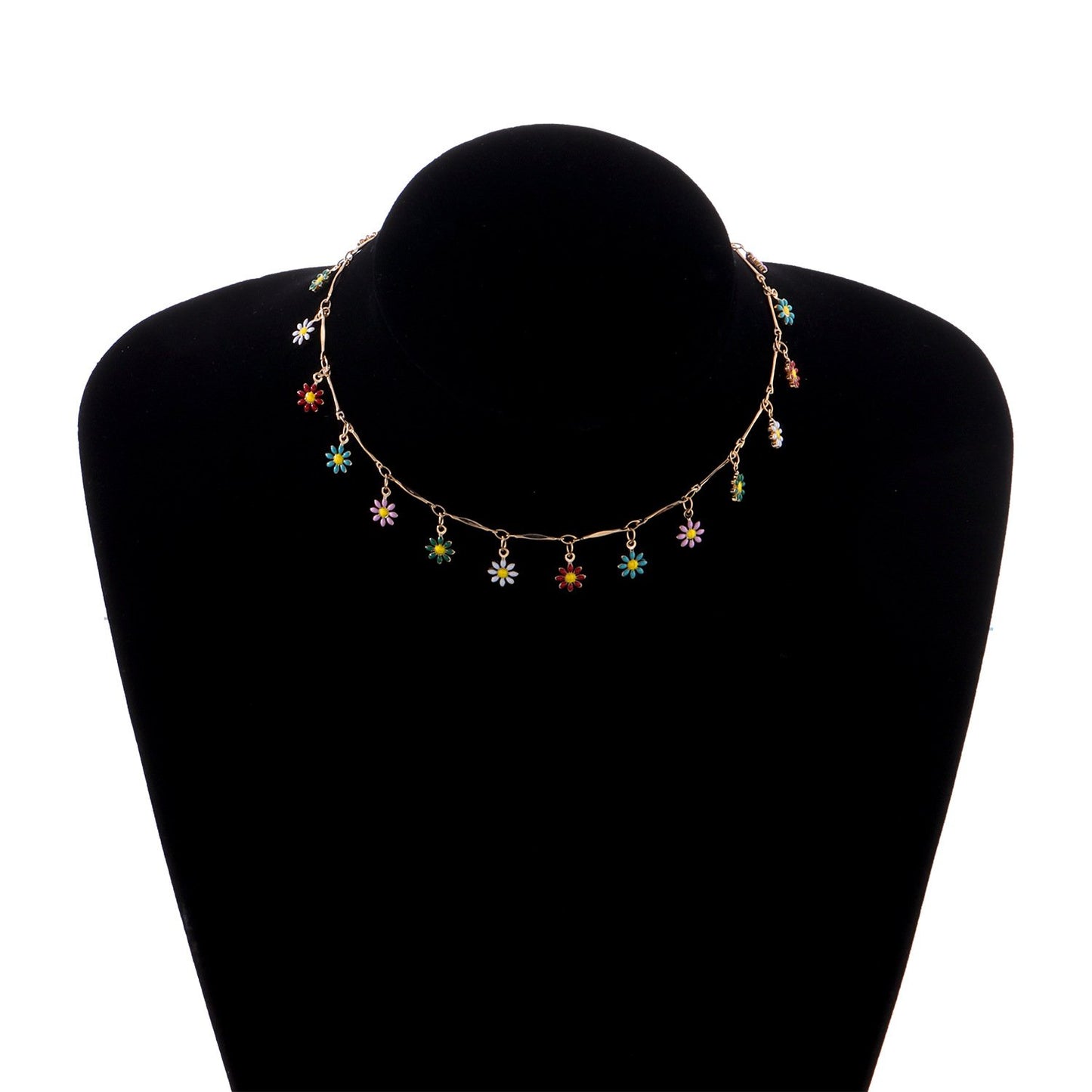 Jewelry Straight Tube Handmade Chain Flower Necklace Female Fashion Temperament Simple Painted Small Flower Necklace