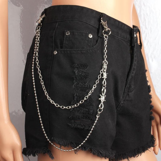 High street dark all-match artifact metal retro double-layer pants chain waist chain hip-hop ins prickly decorative pants chain