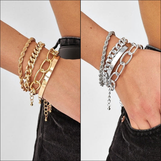 Jewelry Punk Exaggerated Geometric Bracelet Bracelet Four-piece Set Retro Metal Stacked Hand Jewelry Female