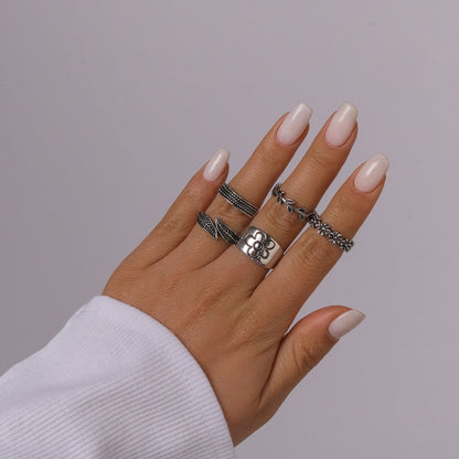 R767 jewelry simple metal retro ring carved flowers and leaves net red joint ring ring