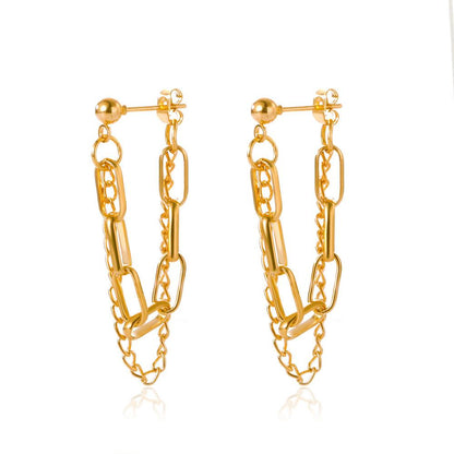 Ins cold tassel chain earrings retro design geometric earrings metal copper high-end earrings female