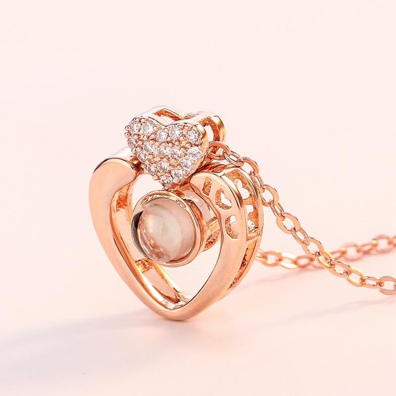 Hot style little peach heart 1 languages I love you necklace with copper micro-inlaid zircon heart-shaped pendant