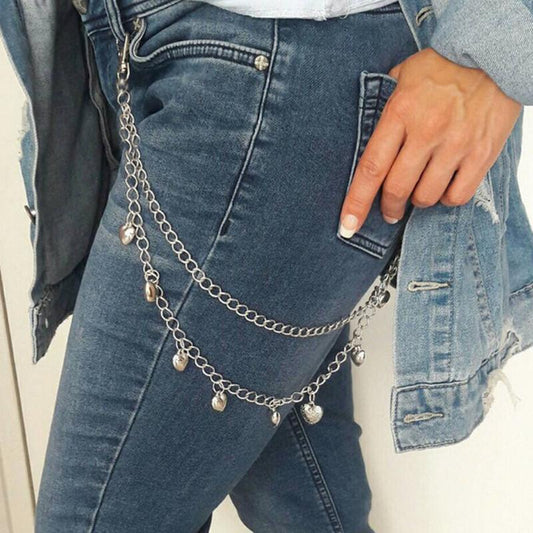 Punk fashion ins jewelry men and women trend hip-hop lock-shaped body chain double-layer peach heart jeans chain