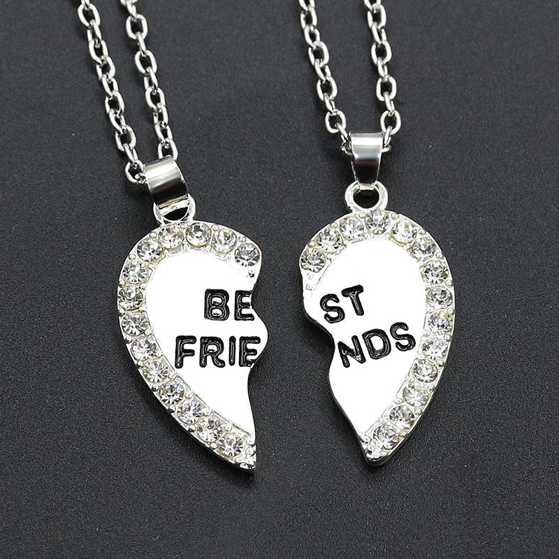 Love English Pendant Alloy Necklace Fashion Two Petal Diamond Bestfriends Necklace Good Friend Necklace