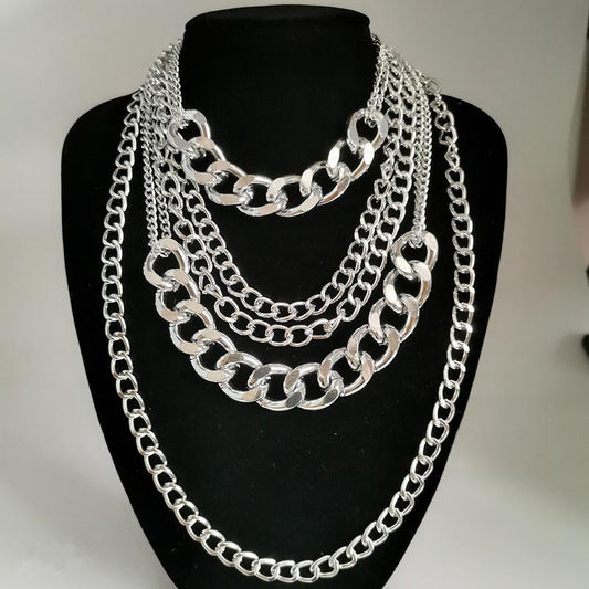 Jewelry Exaggerated Thick Chain Pendant Necklace Female Retro Multi-layer Geometric Lock Set Chain Necklace Female