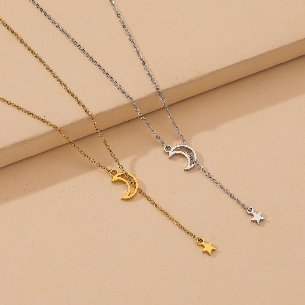 Ins cold simple star moon titanium steel necklace clavicle chain