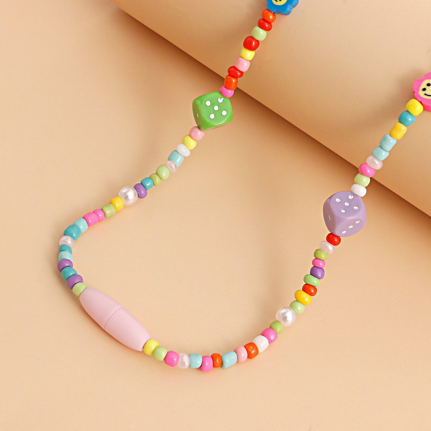Jewelry Contrasting Color Rice Beads Beaded Necklace Female Bohemian Elastic Rope Handwoven DIY Necklace