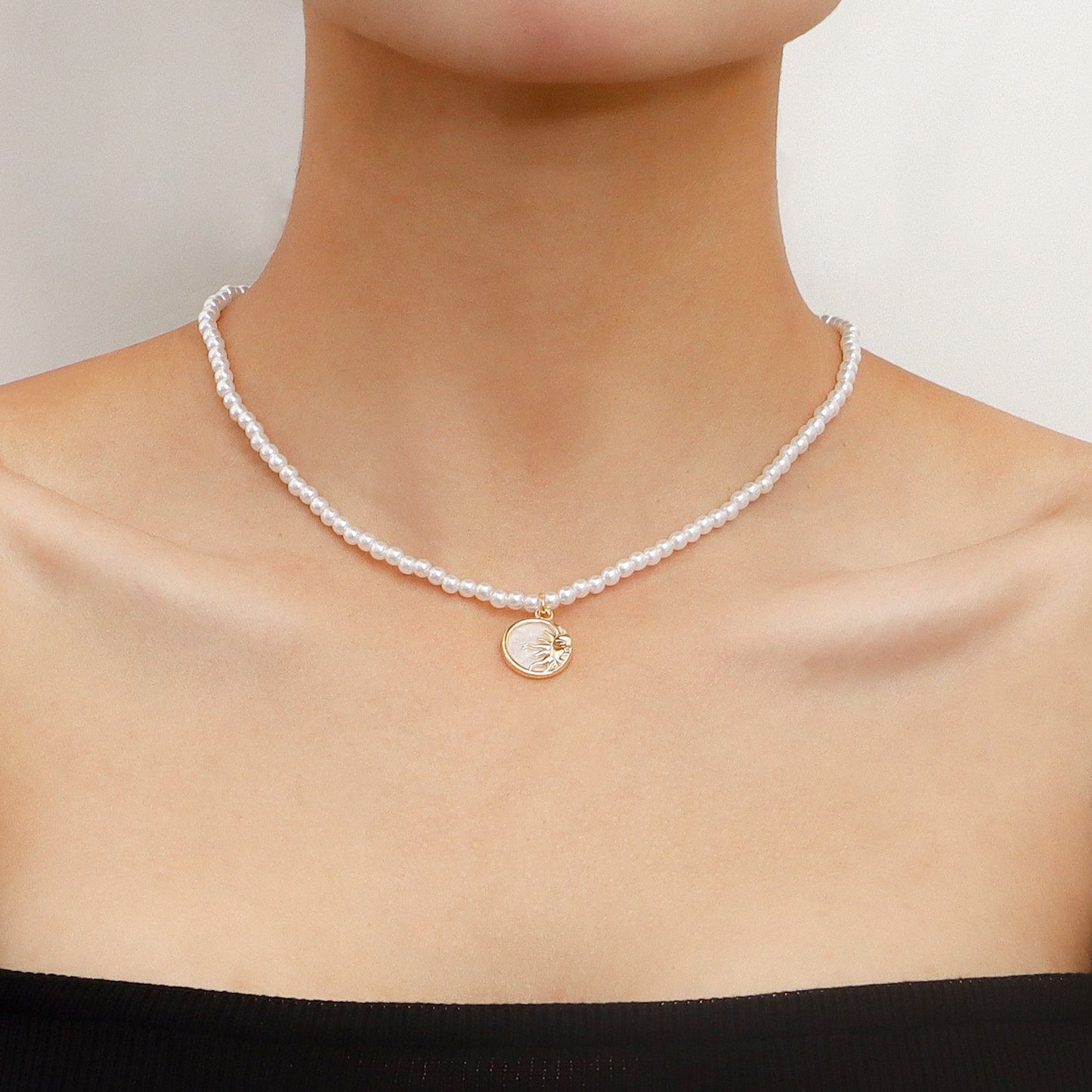 Jewelry Personality Semicircle Sun Small Pearl Necklace Sweater Chain Female Niche Advanced Design Sense Necklace