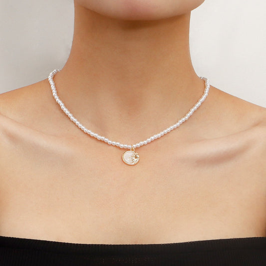 Jewelry Personality Semicircle Sun Small Pearl Necklace Sweater Chain Female Niche Advanced Design Sense Necklace