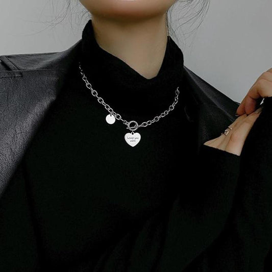 Net red titanium steel short love necklace female Love letter clavicle chain ins jumping di hip-hop accessories