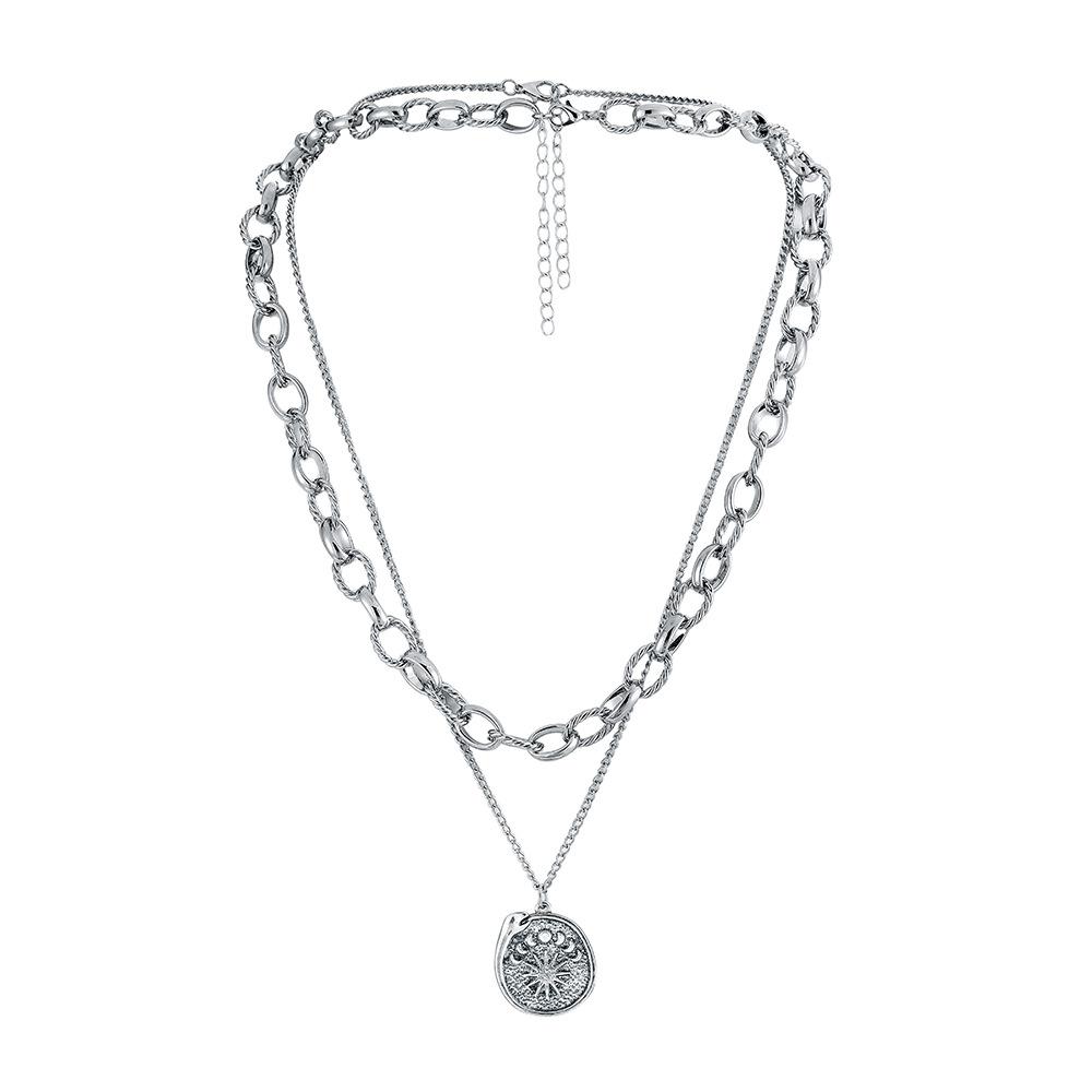 Men's personalized fashion simple double-layer niche design high-end sun moon eclipse snake coin pendant necklace