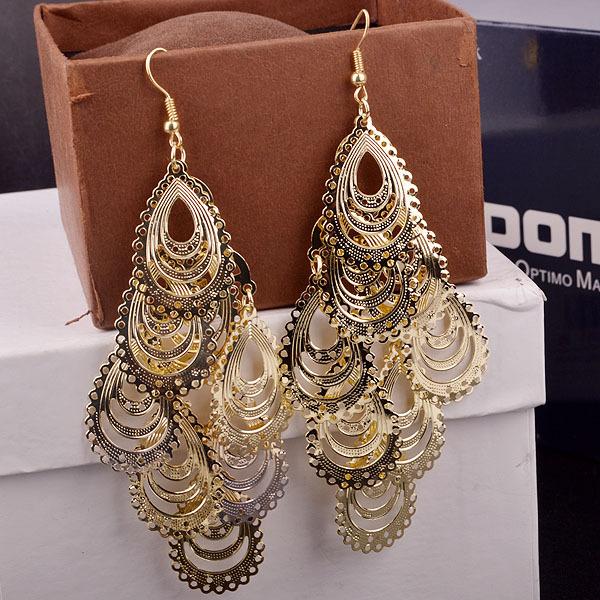 Long Hollow Out Big Water Drop Earrings Yunnan Minority Fashion Metal Earrings