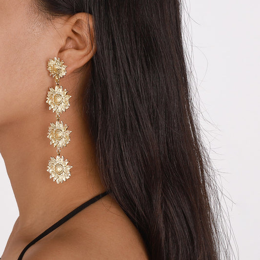 E1652 Retro Fashion Earrings Metal Holiday Literary Flower Earrings Sunflower Geometric Earrings