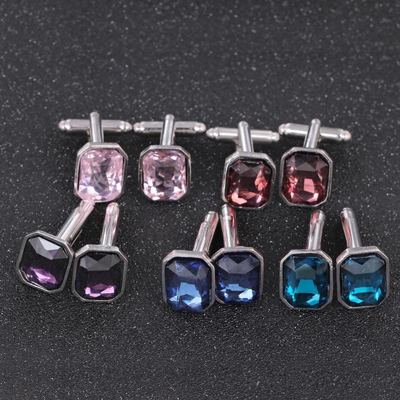 Square Crystal Cufflinks Jewelry Men's Cufflinks Gemstone Shirt Sleeve Nail Pattern Cufflinks
