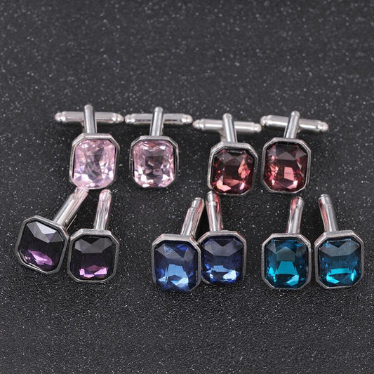 Square Crystal Cufflinks Jewelry Men's Cufflinks Gemstone Shirt Sleeve Nail Pattern Cufflinks