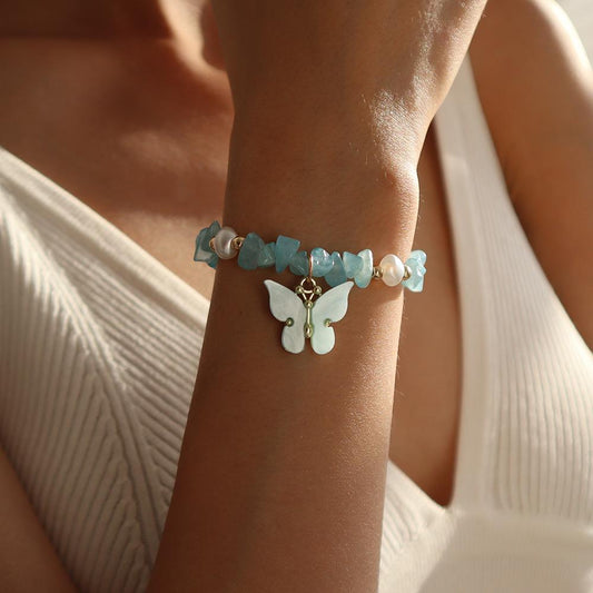 B1658 Jewelry Niche Stone Creative Butterfly Bracelet Fashion Design Simple Elastic Hand Jewelry