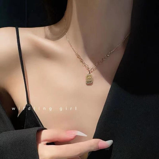 Titanium steel color-preserving collarbone chain army brand letter necklace female niche simple fashion trend cold square brand clavicle chain