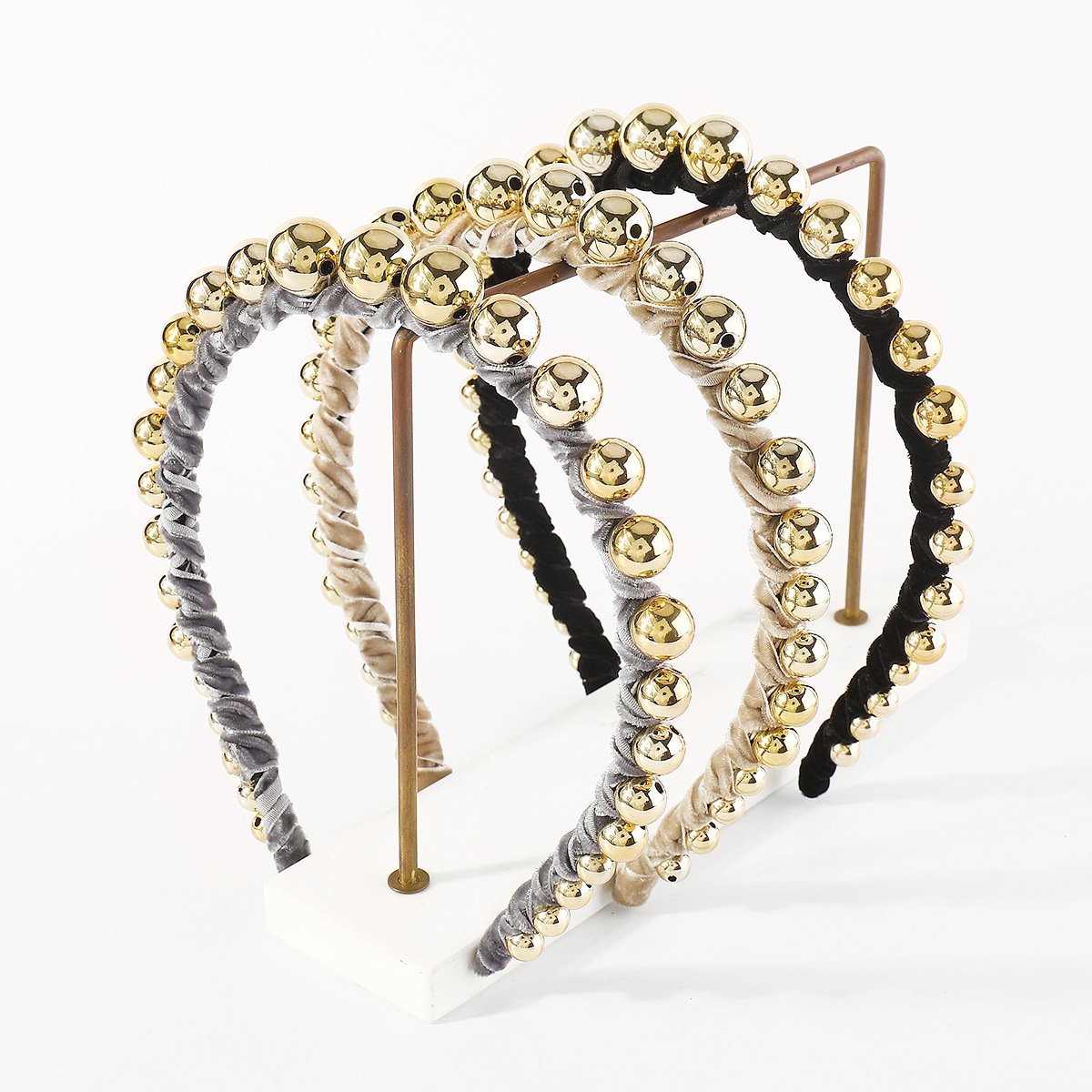 F4875 Simple and niche personality velvet hand-wound headband CCB gold beads sweet and cool girl headband