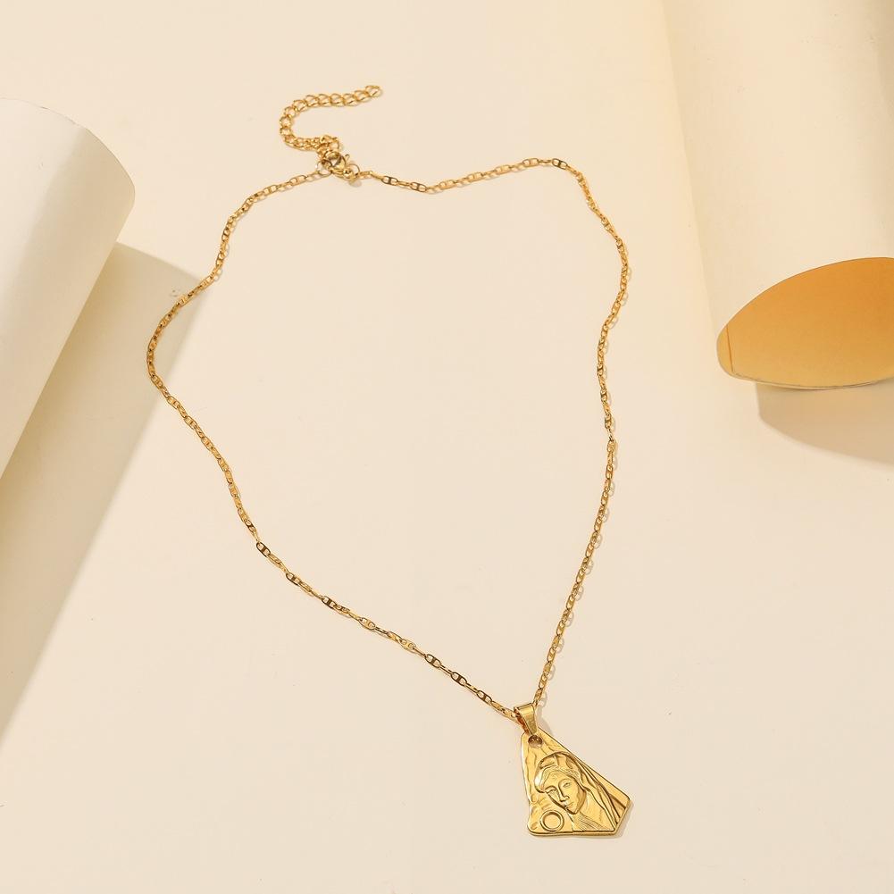 Jewelry Personality Titanium Steel Irregular Geometric Beauty Head Pendant Fashion Vacuum Gold-plated Necklace Trend