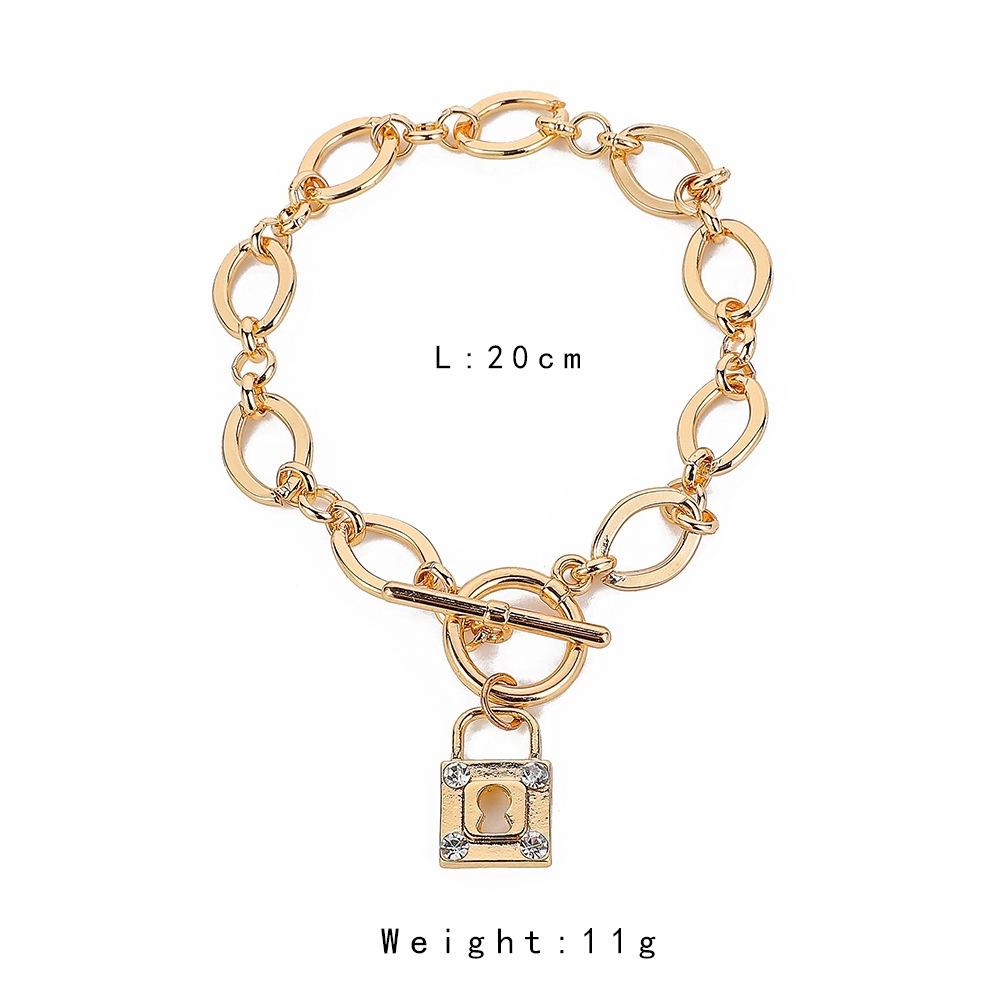 Creative Trend OT Buckle Golden Thick Chain Diamond Padlock Bracelet Fashion Temperament Hand Jewelry Female