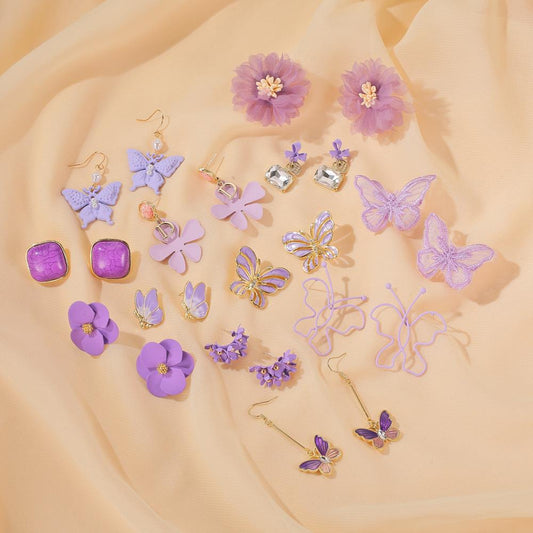 S925 silver needle earrings summer purple earrings simple small fresh earrings net red flower earrings