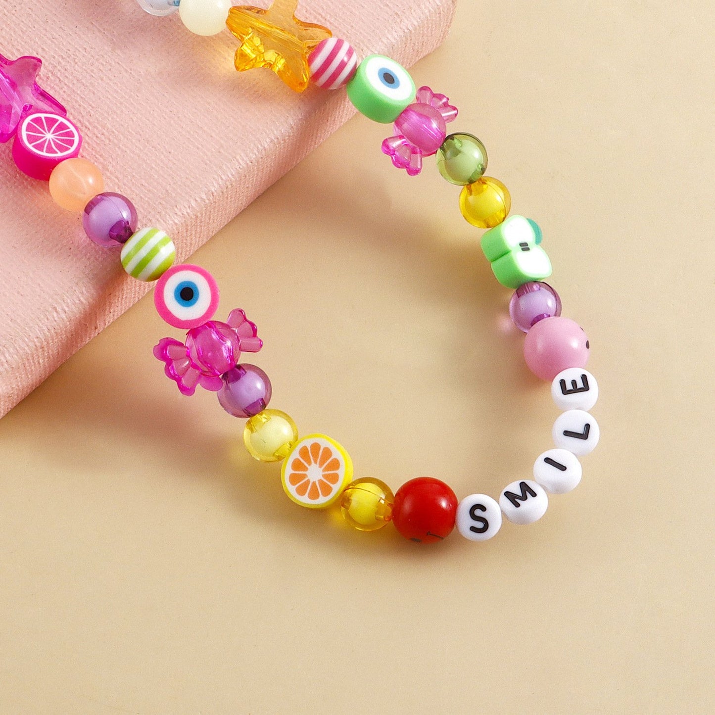 Simple woven letters national soft pottery fruit foot decoration creative color contrast multi-element shoe chain women