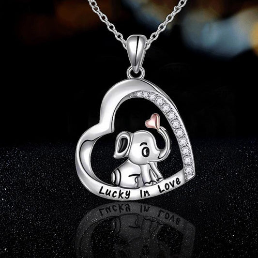 Jewelry Fashion Women's Love Elephant Necklace Simple Animal Series Lettering Diamond Pendant Female