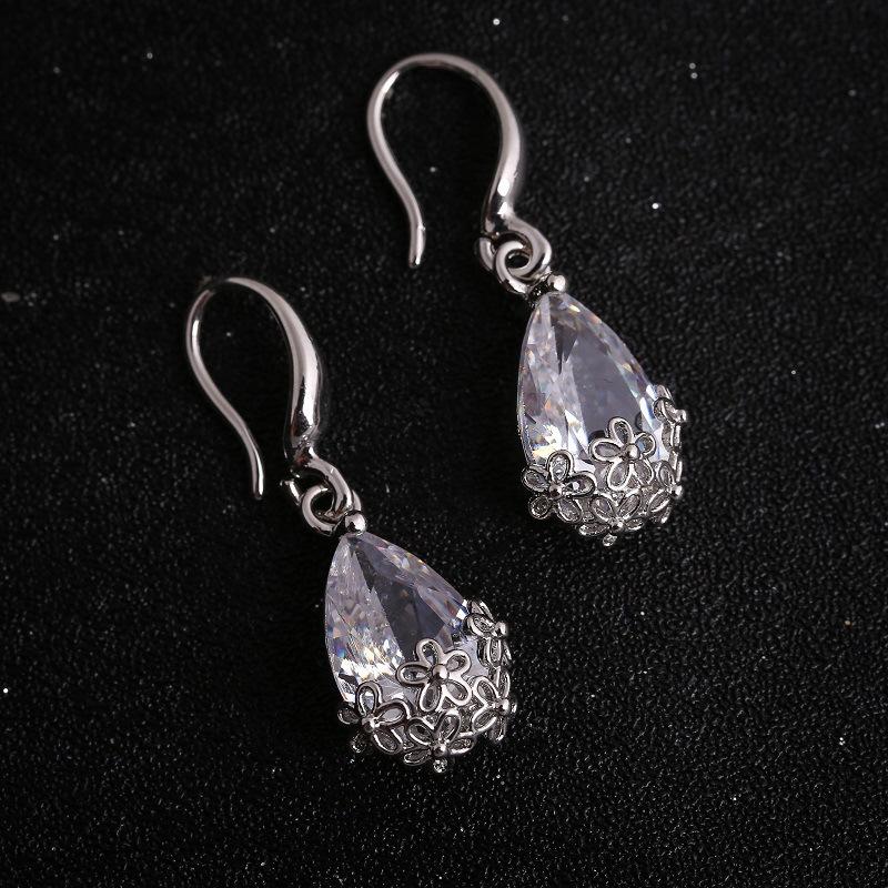 Drop Shape Zircon Silver Plated Alloy Earrings Alloy Delicate Flower Hollow Earrings Ornaments