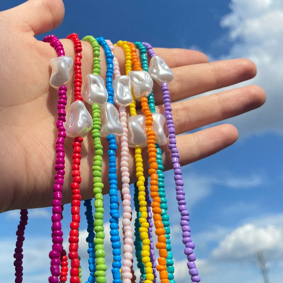 Jewelry Personality Shaped Imitation Pearl Beaded Necklace Simple Irregular Rice Holiday Bead Necklace Female