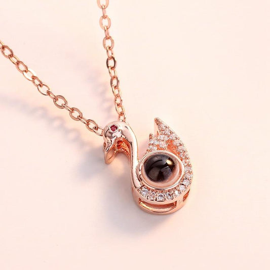 One hundred languages of the same style I love you necklace copper micro-inlaid zircon big belly swan pendant