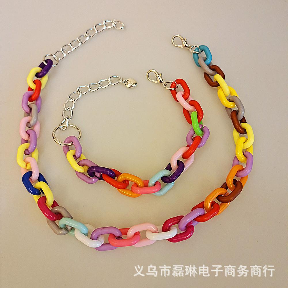 Jewelry Fashion Personality Colorful Candy Color Necklace Bracelet Female Hip Hop Necklace Set Chain