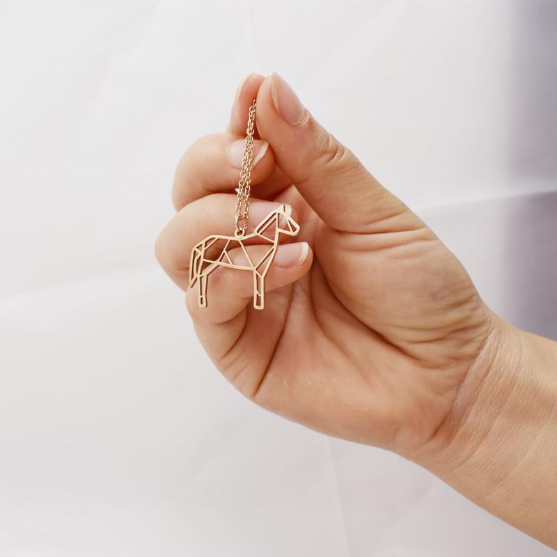 Creative Versatile Hollow Pony Necklace Paper Folded Cartoon Unicorn Pendant Stainless Steel Jewelry