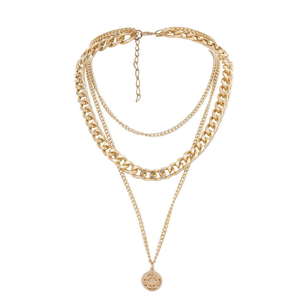 Trendy Stacked Cuban Chain Aluminum Chain Nautical Hour Pendant Fashion Retro Gold-plated Cool Men's Necklace