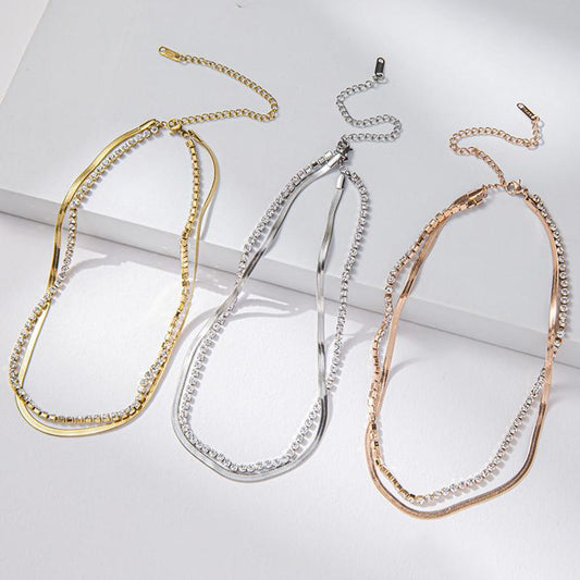 Stitching double-layer claw diamond necklace female ins fashion Korean trendy temperament neck chain clavicle chain