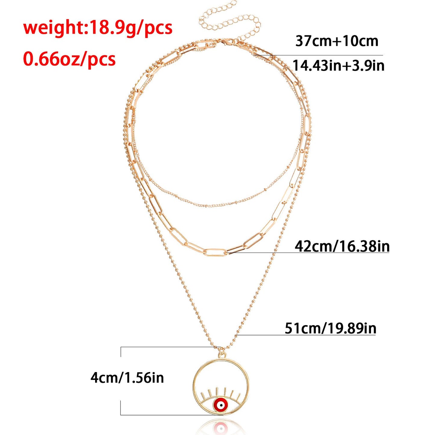 Jewelry Retro Contrast Color Personality Eye Geometric Necklace Ethnic Multi-layer Ring Pendant Necklace