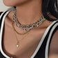 Jewelry punk hip-hop multi-layer thick chain necklace female retro personality mixed color chain lock necklace