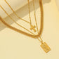 Environment Jewelry Fashion Stainless Steel Square Portrait Coin Cross Pendant Three Layers Stacked Belt Necklace Clavicle Chain