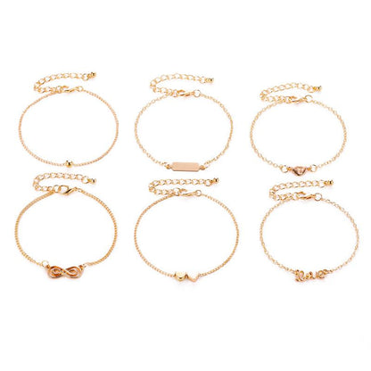 Ladies Alphabet Set Bracelet Exotic Heart Heart 8 Character Six-Piece Set Personality Jewelry