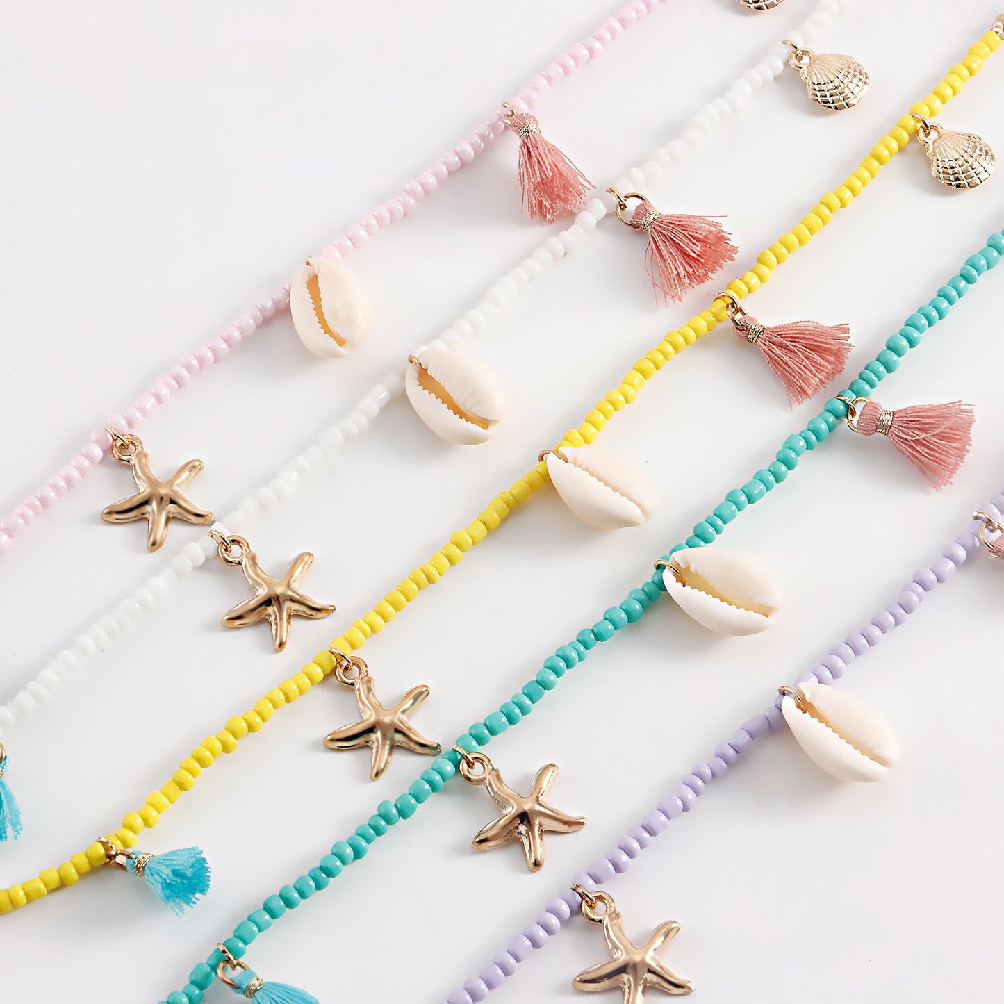 Jewelry Bohemian color rice beads tassel anklet female beach shell starfish foot decoration niche