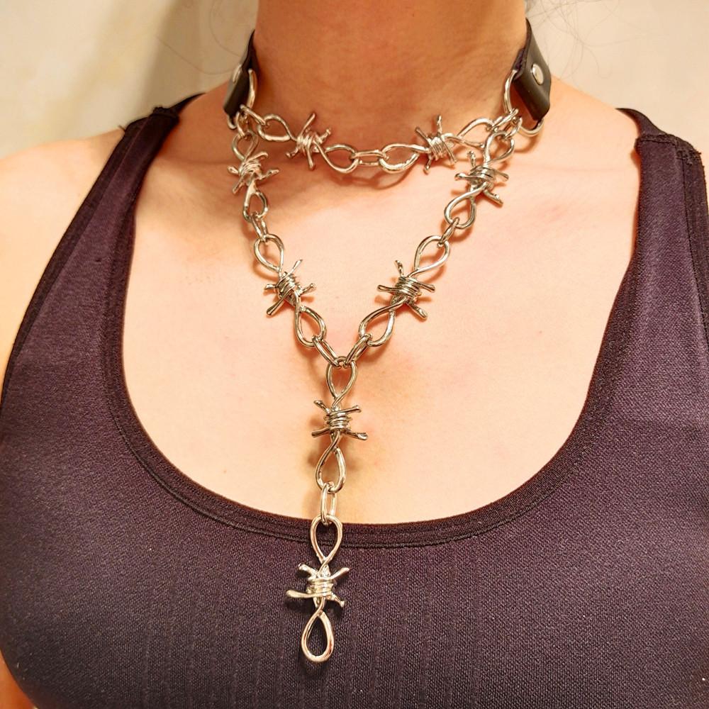 Necklace Jewelry Retro Punk Multilayer Leather Collar Thorn Thorn Necklace Street Trendy Accessories