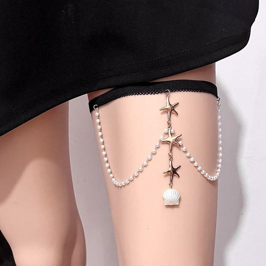 Jewelry Sexy Pearl Seashell Leg Chain Summer Seashell Starfish Pentagram Body Chain