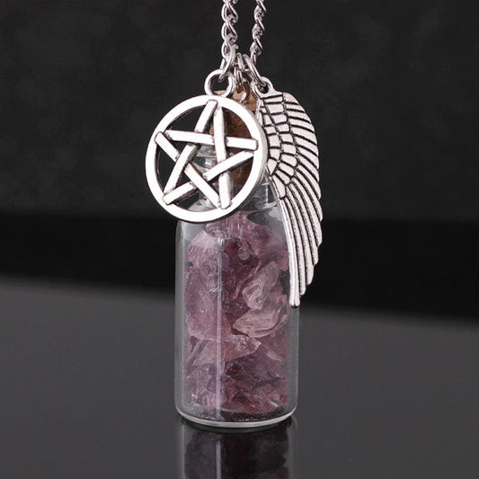 Jewelry Gravel Glass Bottle Pendant Fashion Creative Wings Pentagram Drifting Wishing Bottle Necklace