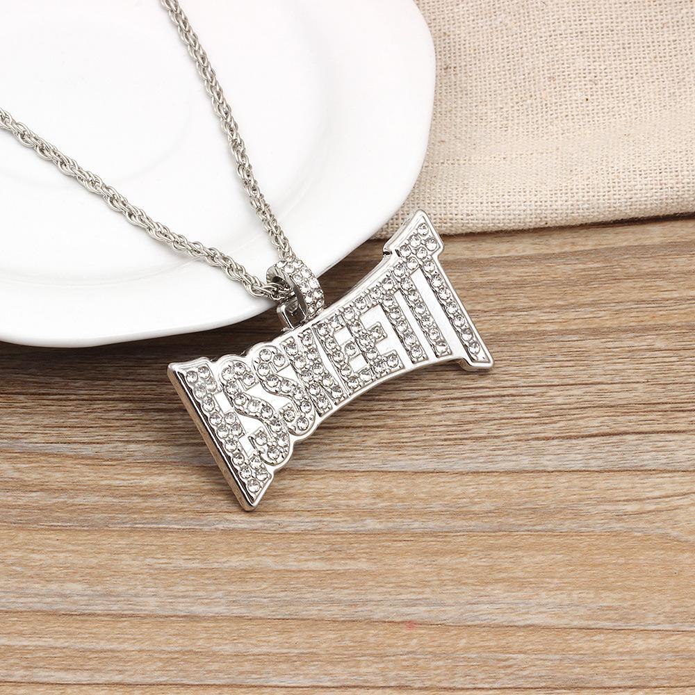 HIPHOP punk men's unisex pendant ESSKEETIT letter diamond hip-hop necklace jewelry