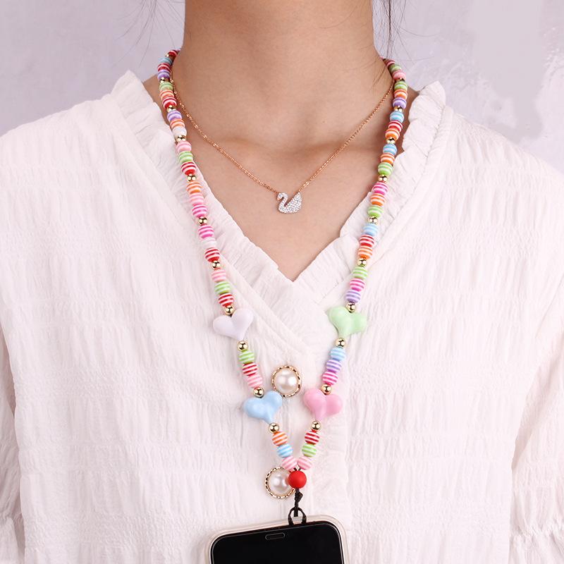 Trend acrylic candy color chain diy mobile phone chain pendant peach heart smiley jewelry accessories mobile phone chain