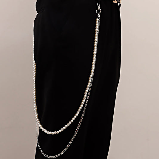 Jewelry retro sexy fashion double pants chain punk imitation pearl waist chain waistchain