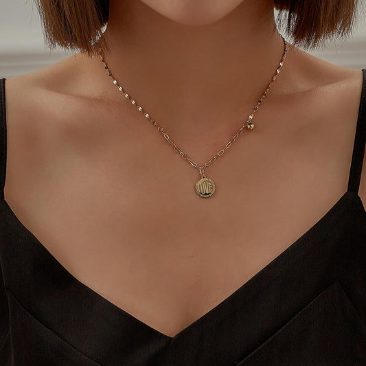 Fashionable stainless steel gold-plated pendant simple round plate LOVE letter pendant all-match small ball necklace