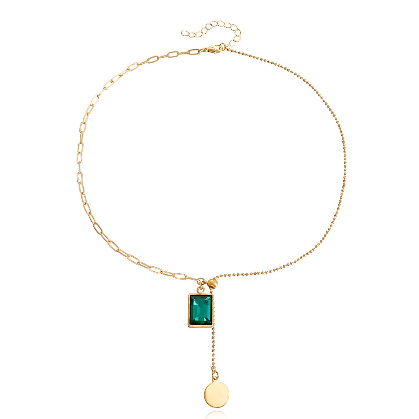 Jewelry Emerald Square Pendant Clavicle Chain Female Light Luxury Versatile No Exaggeration Fashion Commuter Necklace