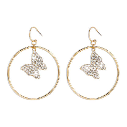 E1655 Minority Light Luxury Fashion Earrings Rhinestone Butterfly Personality Creative Geometric Smart Elegant Earrings